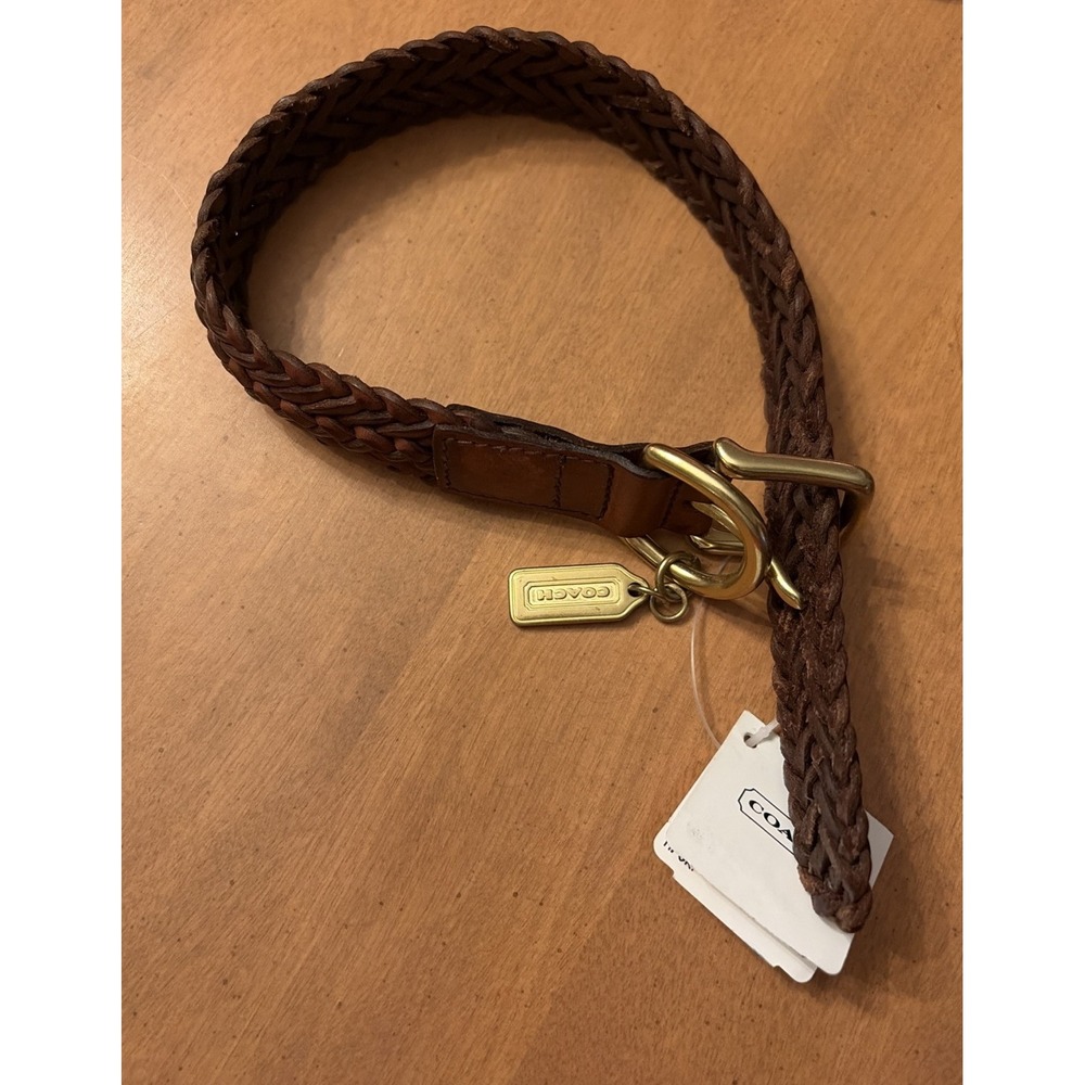 Vintage Coach Braided Leather Dog Collar Solid Brass Large 18"-20" NWT 4563 RARE